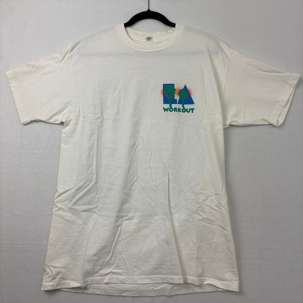 Vintage 90s LA Workout T-Shirt The Body Co White Neon Graphic Made in USA OSFA